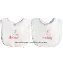 OEM Produce Customized Logo Letters Embroidered Cotton White Baby Bandana Bib